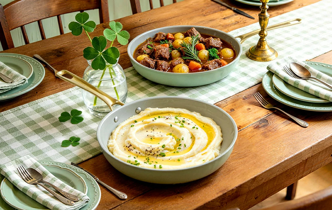 Chef Power St. Patrick's Day 3-Piece Nonstick Ceramic Fring Pan Set Sage Green