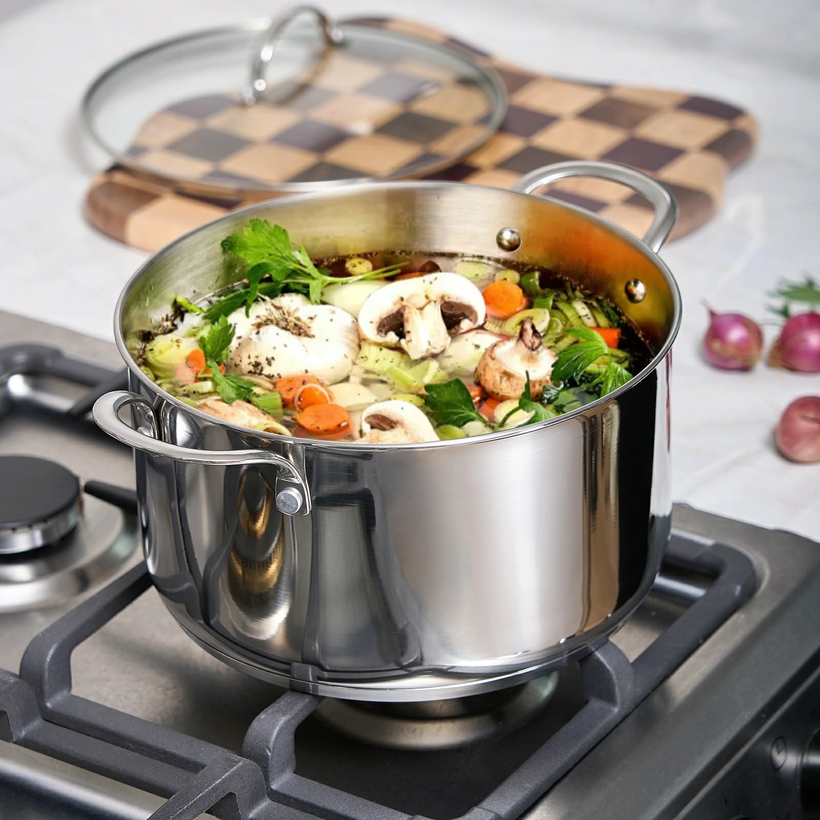 chef power stainless steel stock pot dutch oven for all stovetop