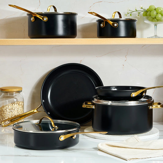 Chef Power Stars Nontoxic Ceramic 10-Piece Cookware Set Black