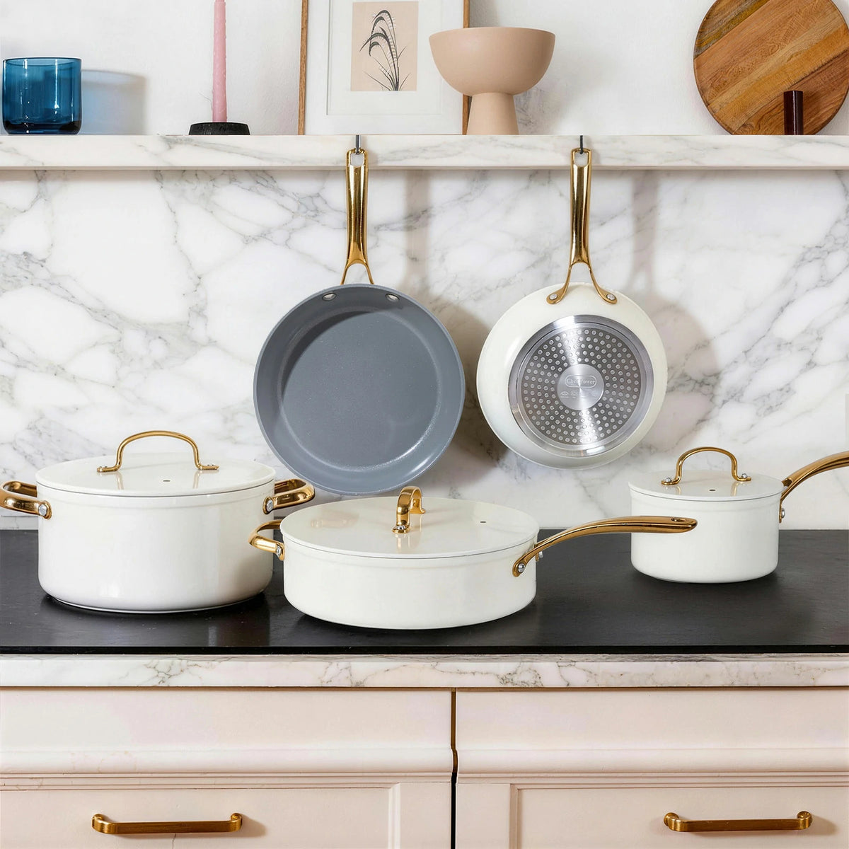 Utility Golden 10-Piece Ceramic Nonstick Cookware Set with Golden ...