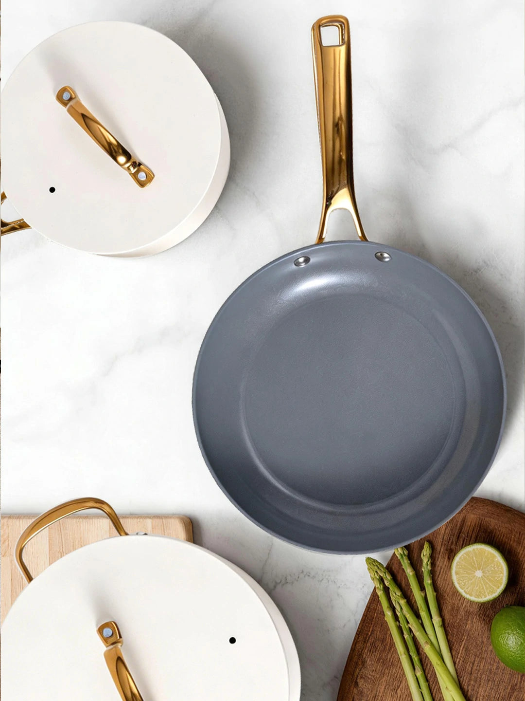 Utility Golden 10-Piece Ceramic Nonstick Cookware Set with Golden ...