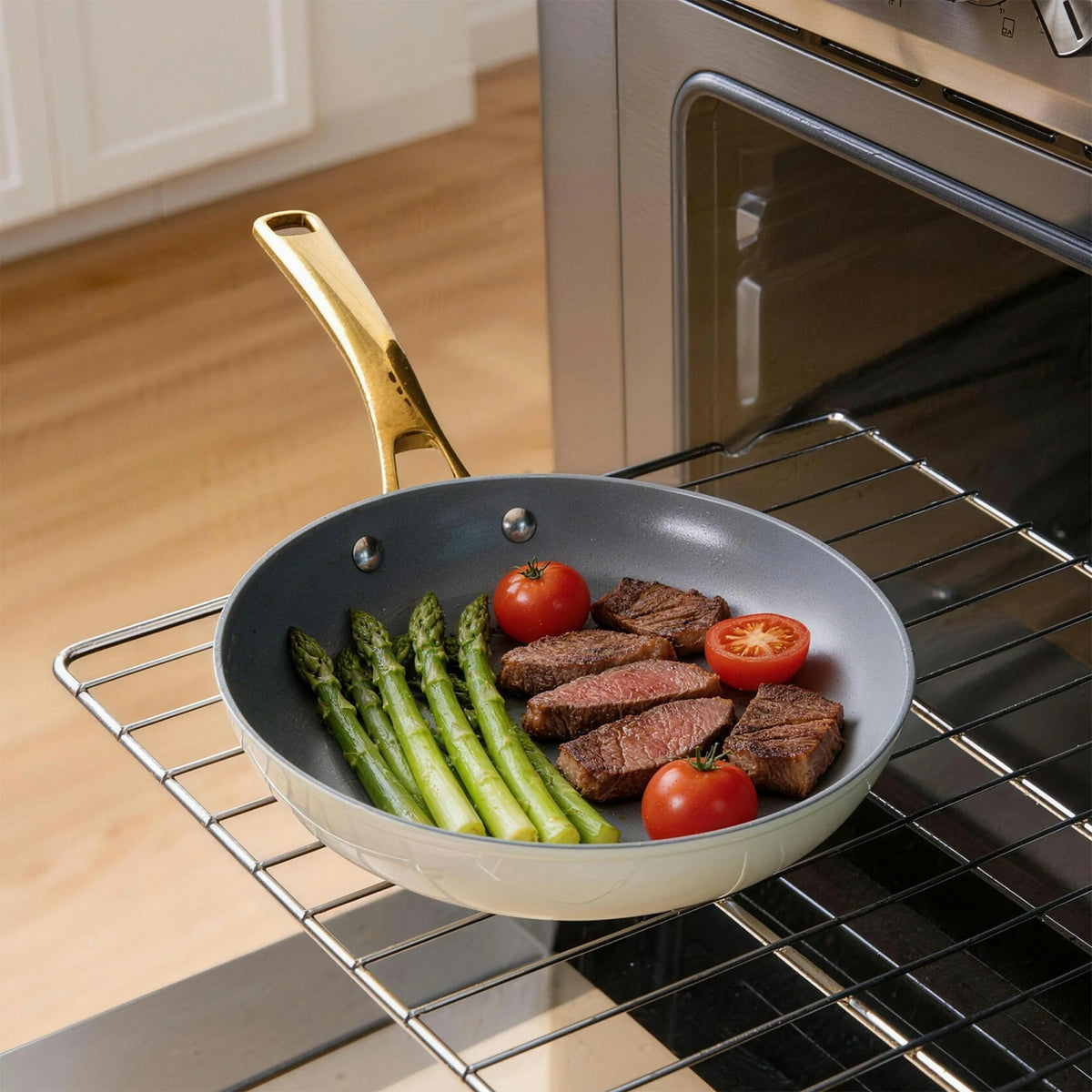 Enclosed Cookware Utility Golden 10-Piece Ceramic Nonstick Cookware Set with Golden ...