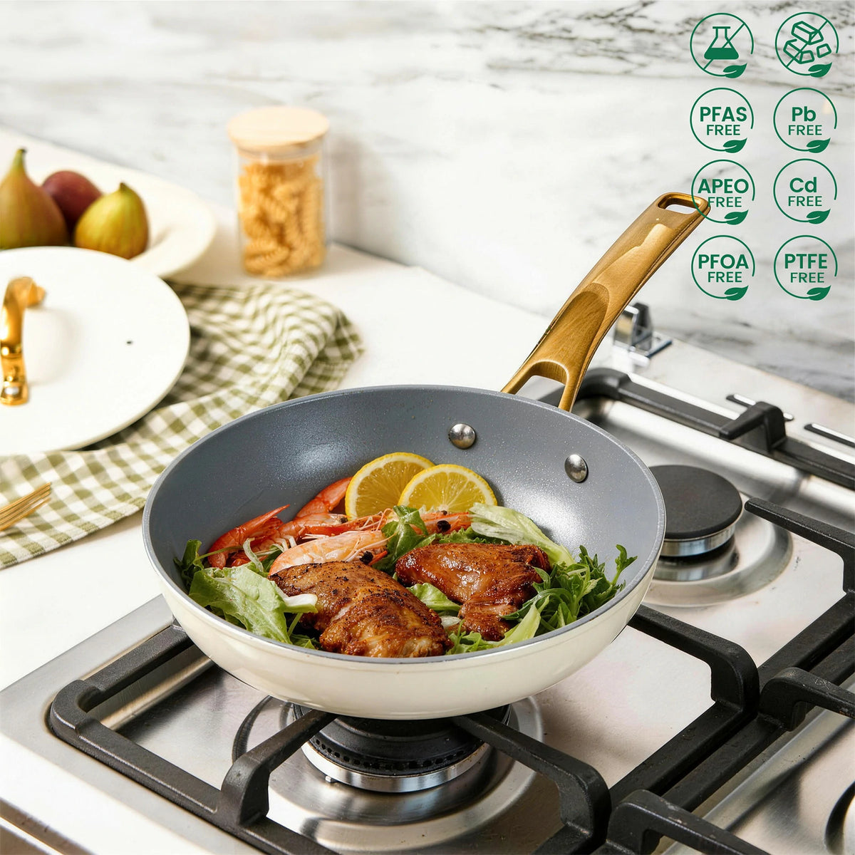 Utility Golden 10-Piece Ceramic Nonstick Cookware Set with Golden ...