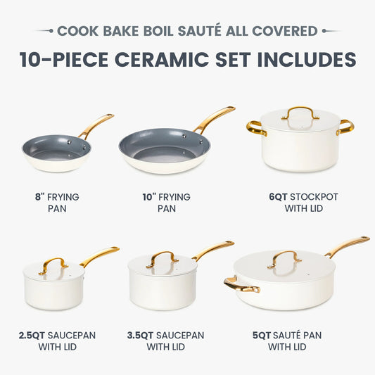 Chef Power Utility Golden 10-Piece Ceramic Cookware Set Includes