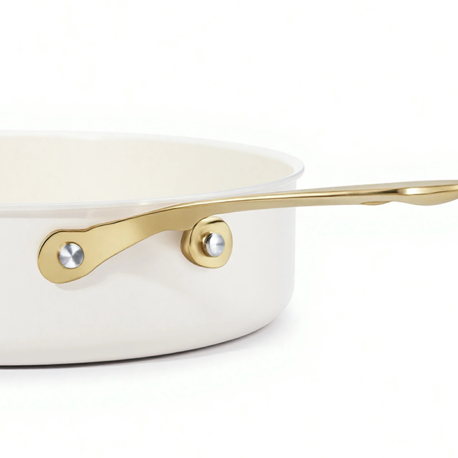 Chef Power White 3QT Saute Pan with Golden Light Handle Detail