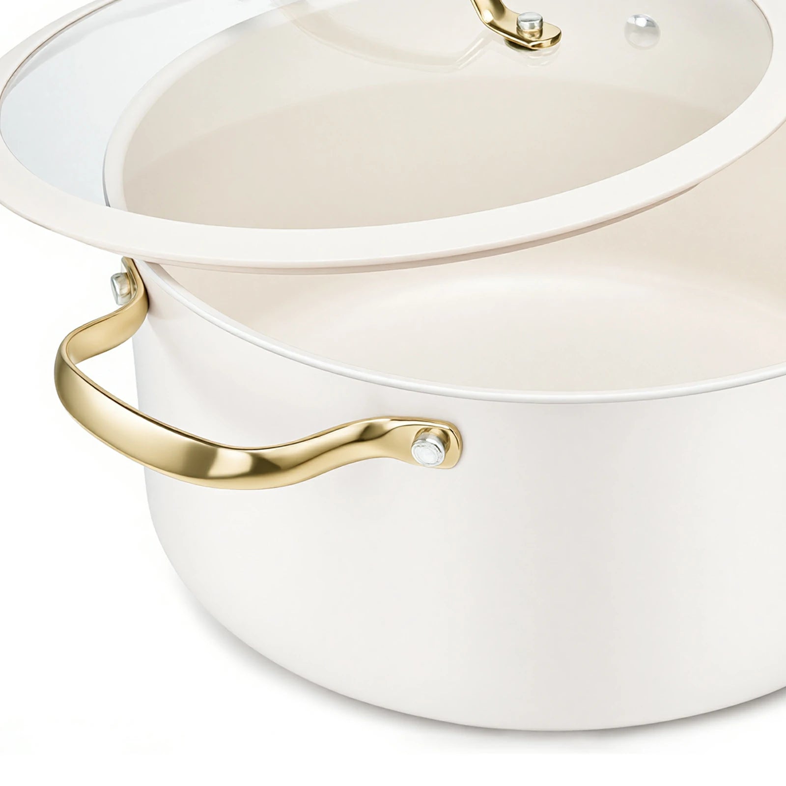 Chef Power White 5.5QT Stockpot with Golden Side Light Handle Detail