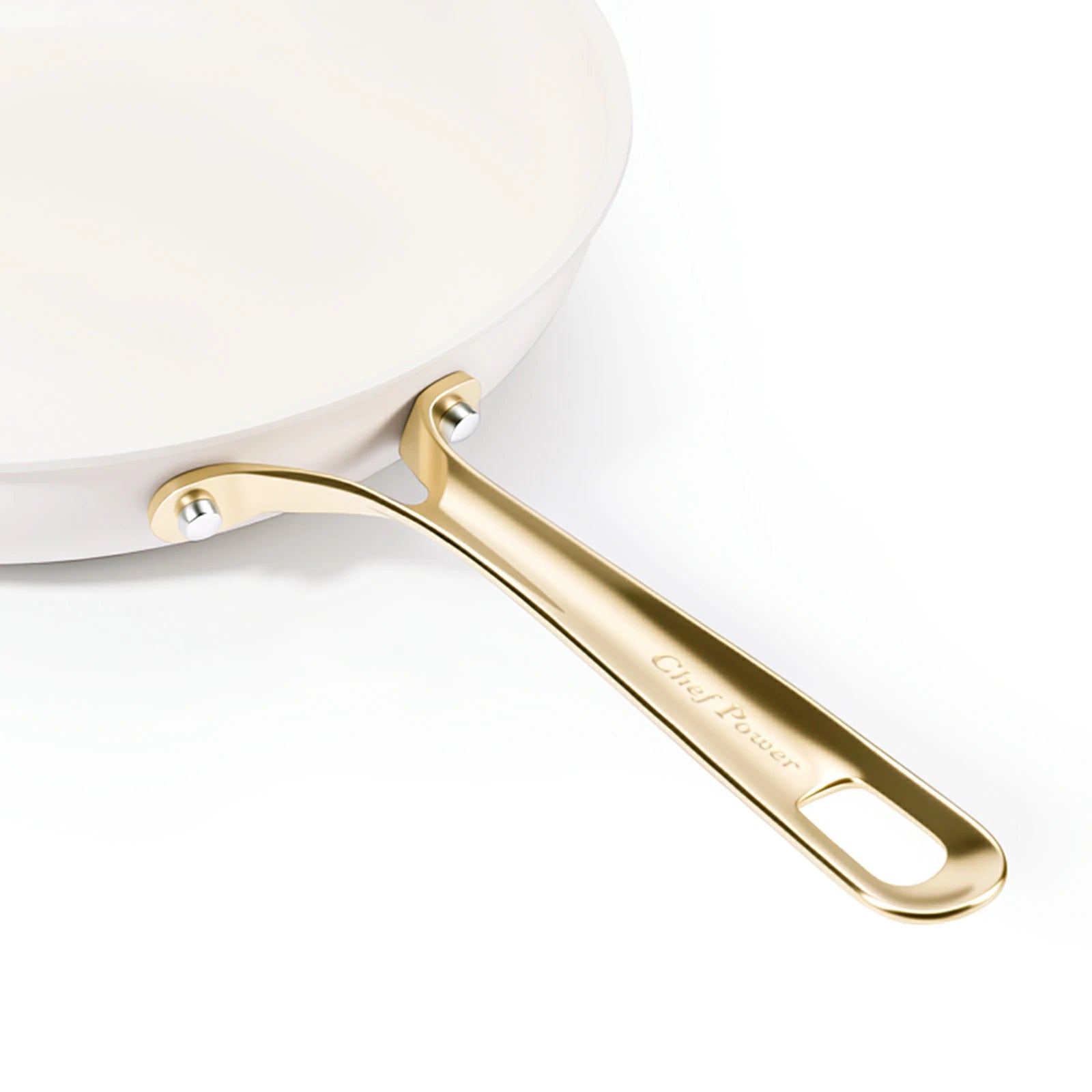 Chef Power White Cookware with Light Golden Handle Detail