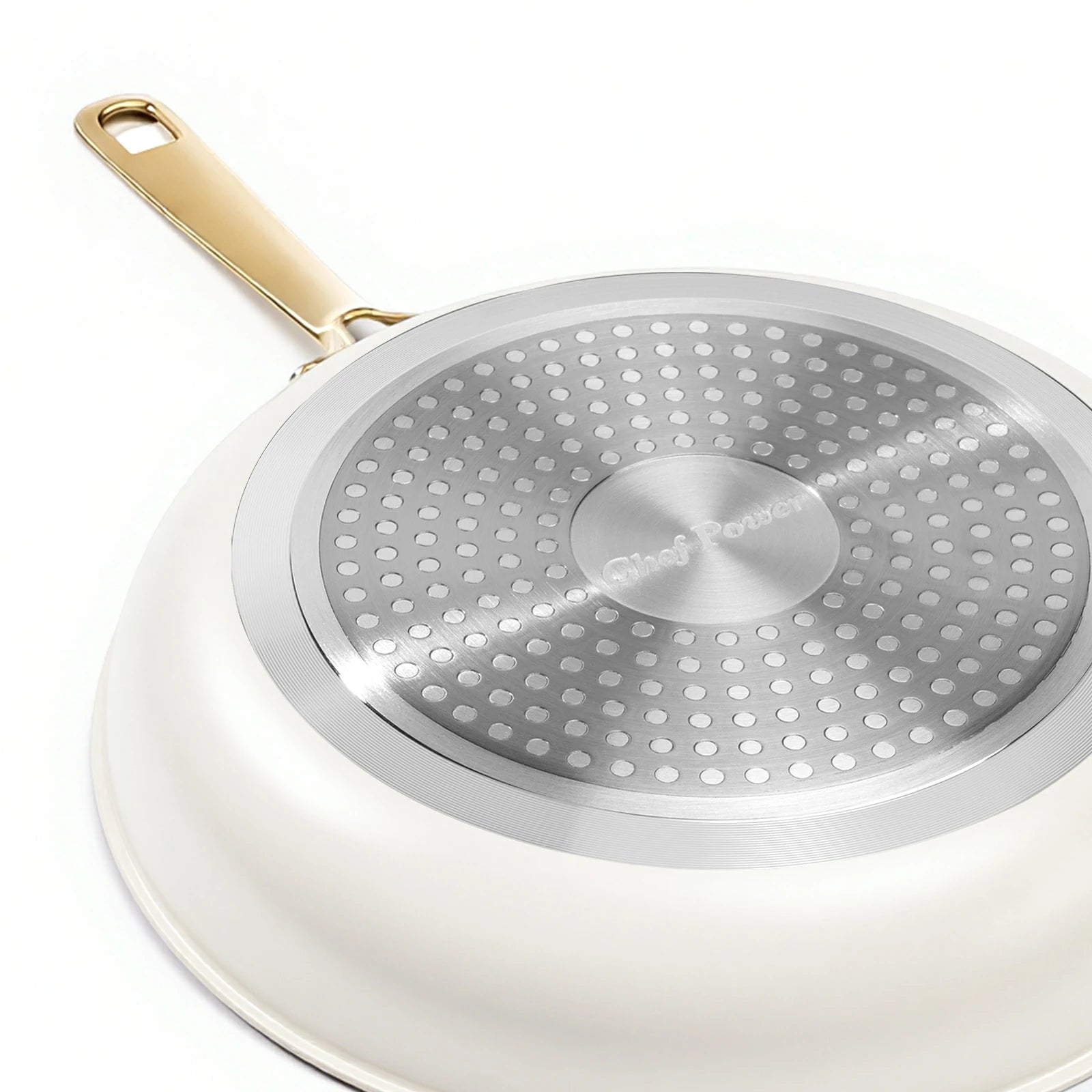 Chef Power White Frying Pan Stainless Steel Bottom Detail