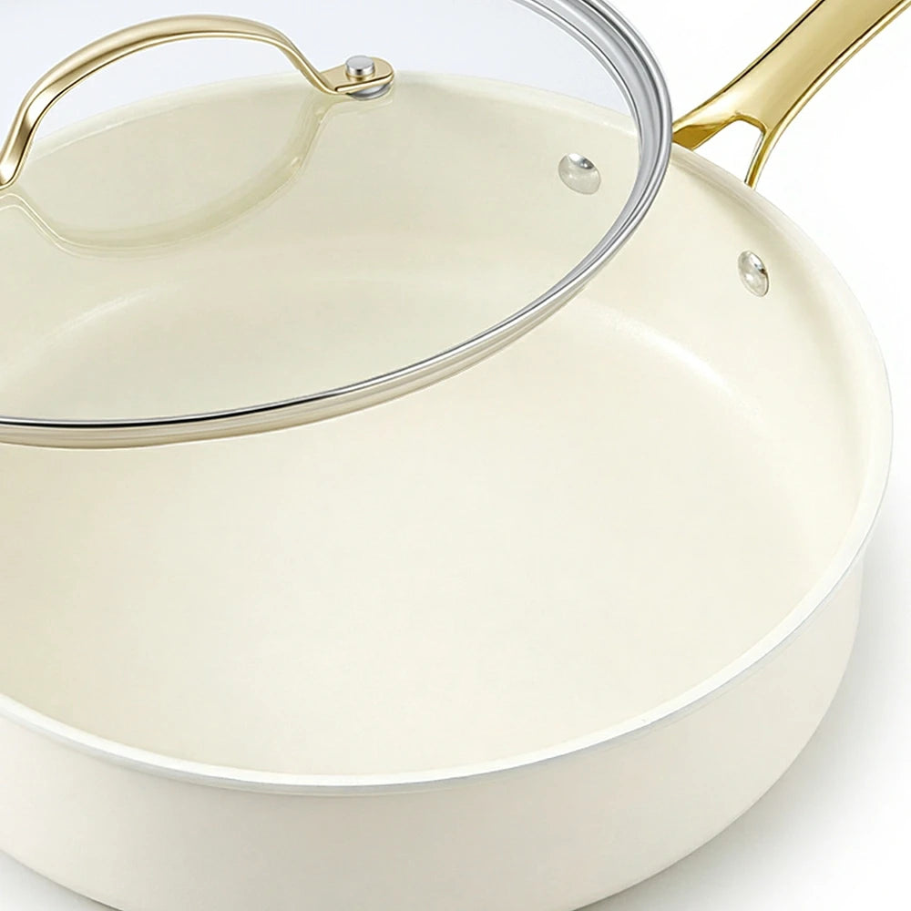 Chef Power White Saute Pan Tempered Glass Lid with Satinless Steel Rim Detail