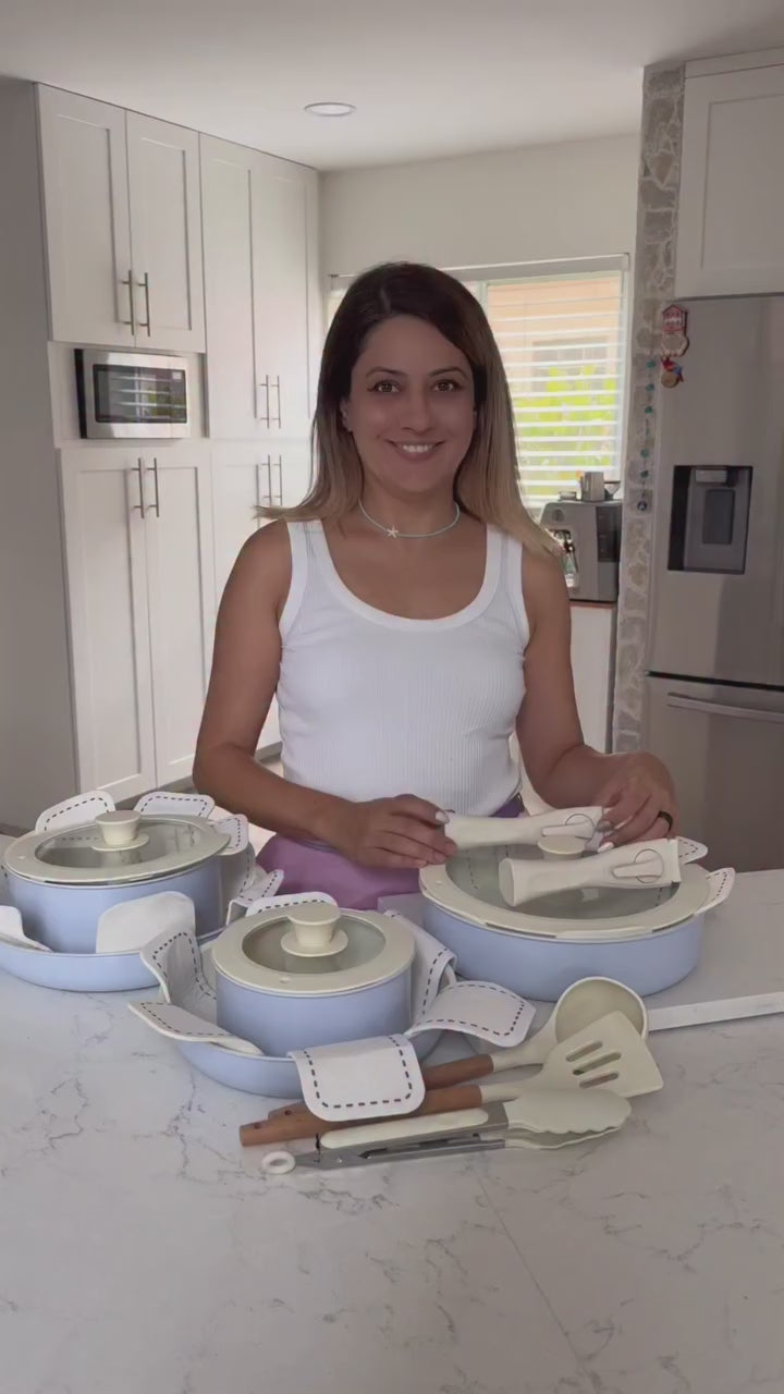 🍳Cooking just got cuter! Loving my new Chef Power Detachable Handle 19-Piece Ceramic Nonstick Cookware Set