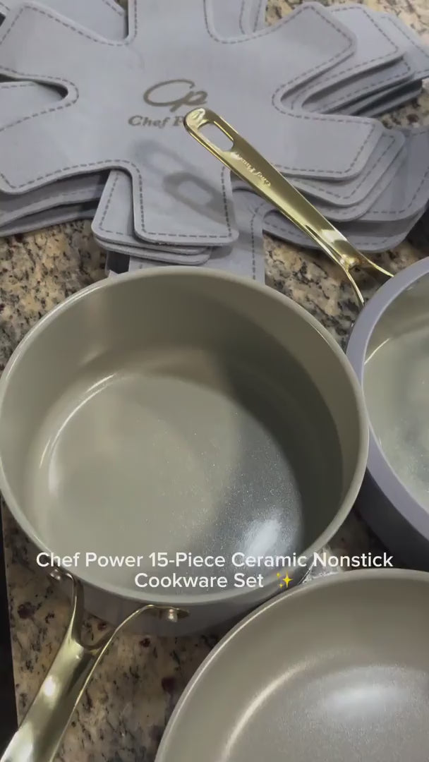 Chef Power UGC Video Nonstick 15-Piece Purple Cookware Set