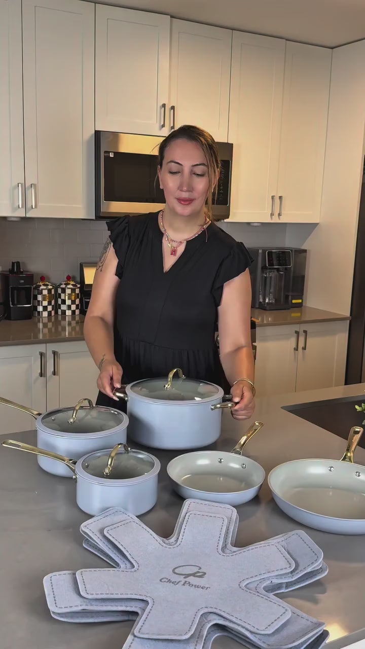 Healthy cooking with a PFAS-free ceramic nonstick cookware set featuring durable non-toxic pots and pans for everyday family meals