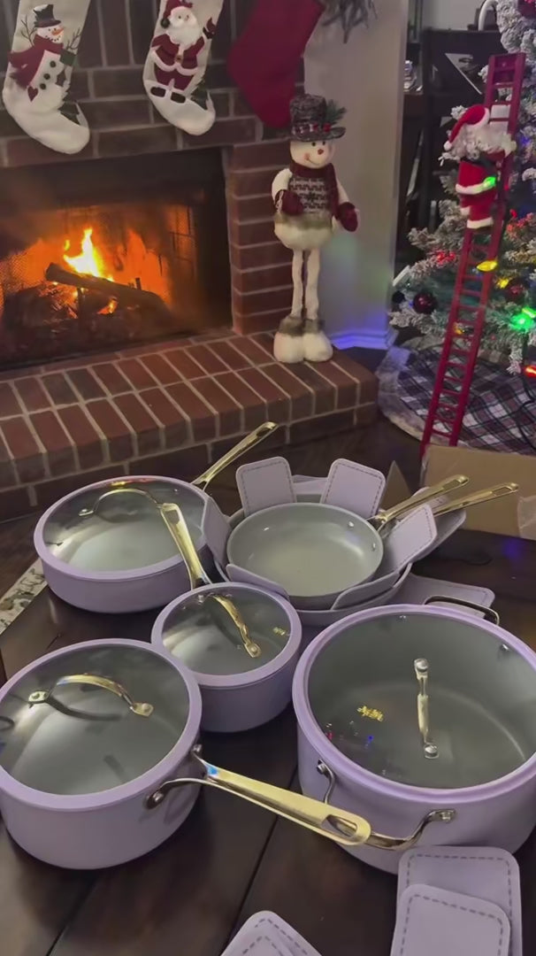 @chefpower_official Stars 15-Piece Ceramic Nonstick Cookware Set Light Purple for Christmas