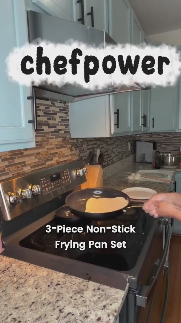 Chef Power Lifestyle influencer cooks with a complete cookware set, home kitchen product recommendation short video