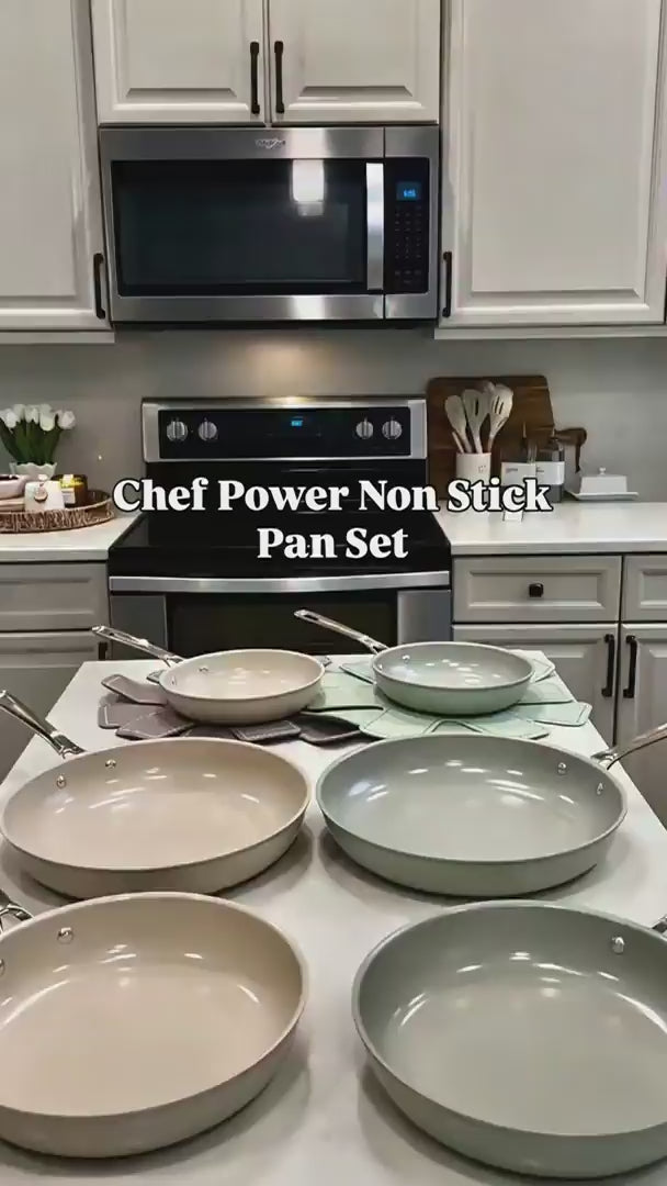 Home kitchen cooking video showcasing Chef Power premium ceramic cookware for healthy family meals