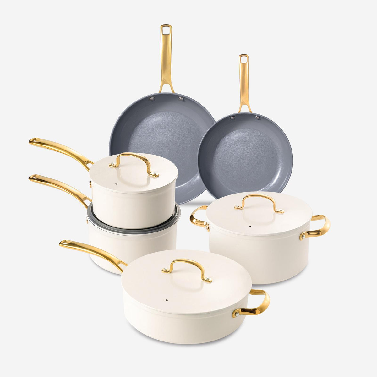 Utility Golden 10-Piece Ceramic Nonstick Cookware Set with Golden ...